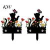 Lawn Animal Silhouette Acrylic Kitten Garden Stake, Decorative Yard Sculpture with Flowers And Outdoor Ornament Butterflies, Waterproof Cat