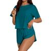 Women's Pajama Set Short Sleeve Striped Printed Two-piece Loungewear  Neck Pajamas Split Shorts Set Soft Sleepwear