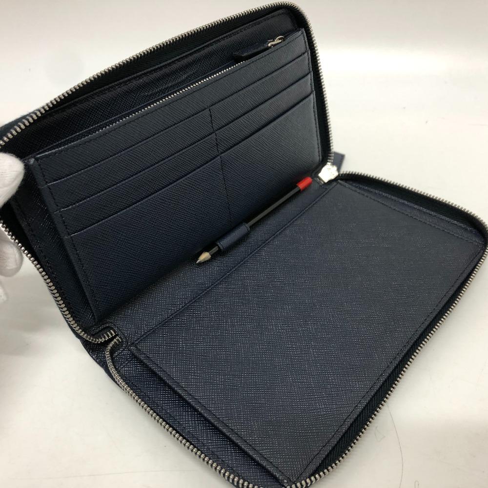 PRADA 2ML188 logo Zip Around Long Wallet Safiano leather blue/SilverHardware