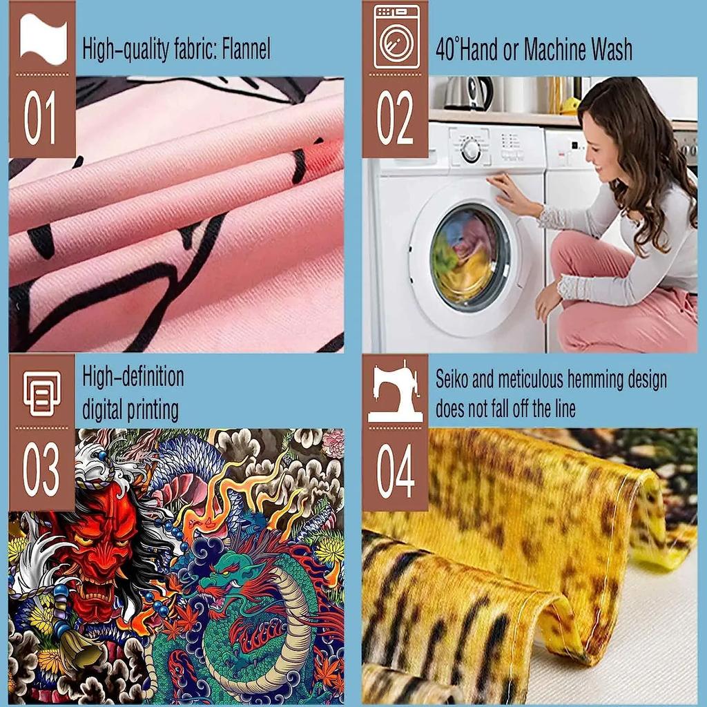 Japanese Dragon Tapestry Oni Mask Wall Hanging Aesthetic Anime Tapestry Art for Men Bedroom Living Room Flannel Fabric