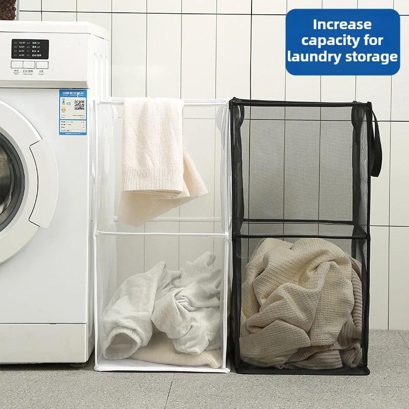 Foldable Portable Laundry Hamper-Large Square Mesh Dirty Clothes Basket with Handles, Collapsible for Bathroom, Bedroom Storage