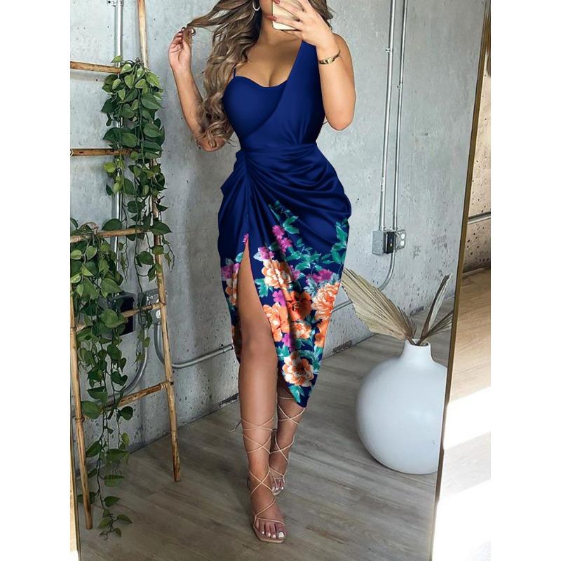 QICED Fashion Summer Spring Solid Color Print Sleeveless Casual Dresses