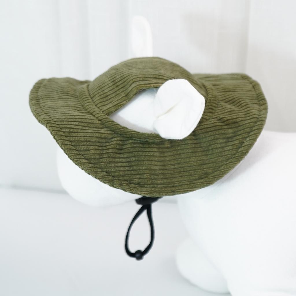 Adjustable Pets Sun Hat Wide Brim Corduroy Dogs Fisherman Cap with Ear Holes Outdoor Walking Sun Protection Hat for Dogs Cats