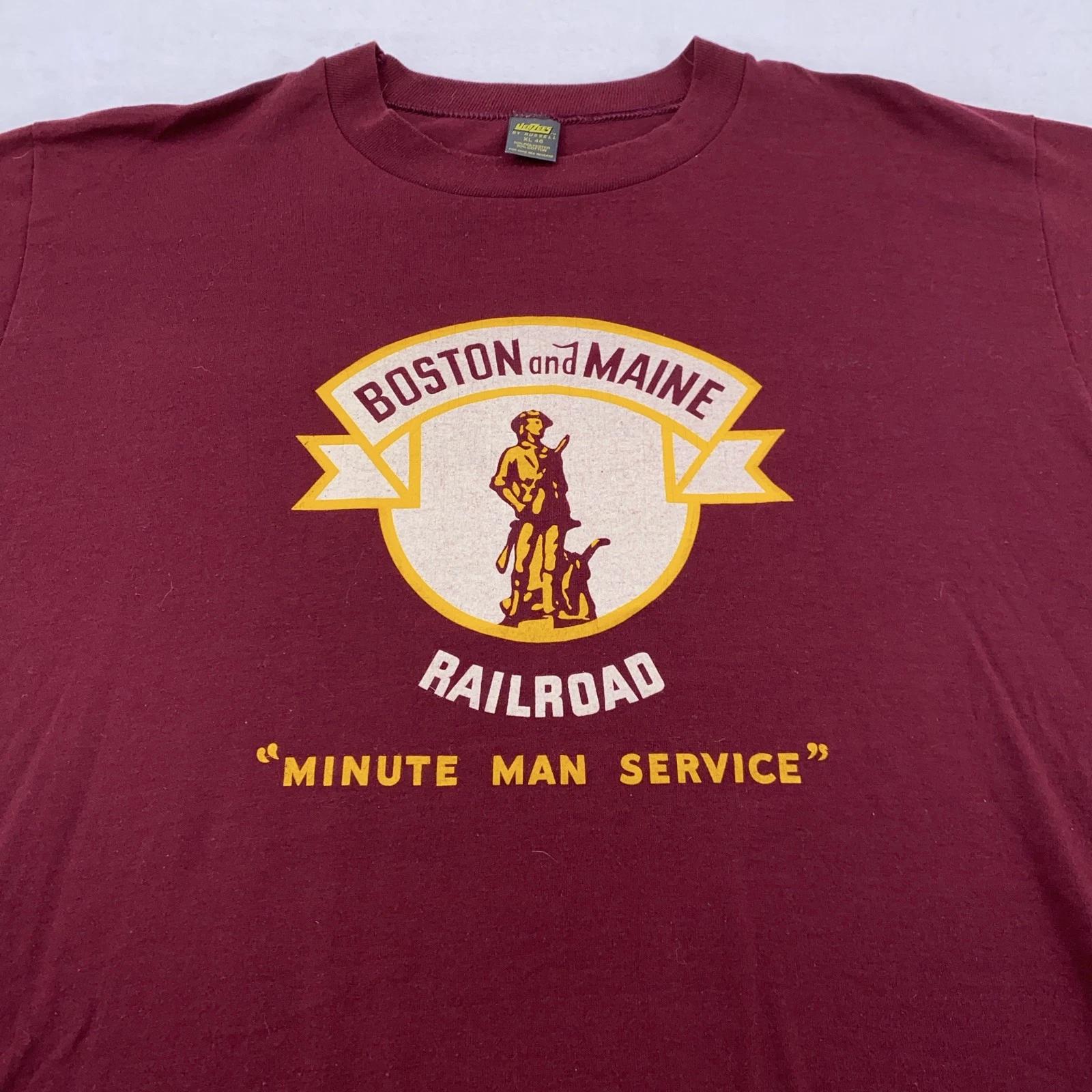 Vintage Boston and Maine Railroad Shirt Mens Large Minute Man Service 80s Tee XL