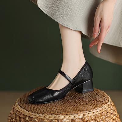Chunky Blokhakken voor Dames Lage Hakken Mary Jane Pumps Comfortabele Vierkante Gesloten Teen Jurkschoenen Met Enkelbandje Dames Instapper Mary Jane Schoenen