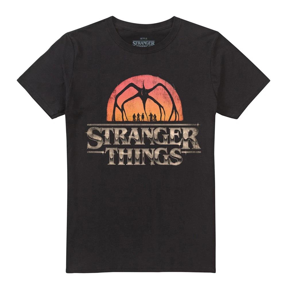 

Stranger Things Sunset Logo Unisex 100% Cotton T-shirt Mens Tees Top S-5XL, Black 4XL