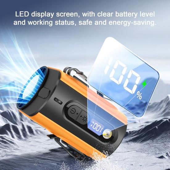 Portable Clip-on Fan with LED Fan Adjustable Wind Light Wearable Waist Speed Semi-Cooling Fan for Outdoor