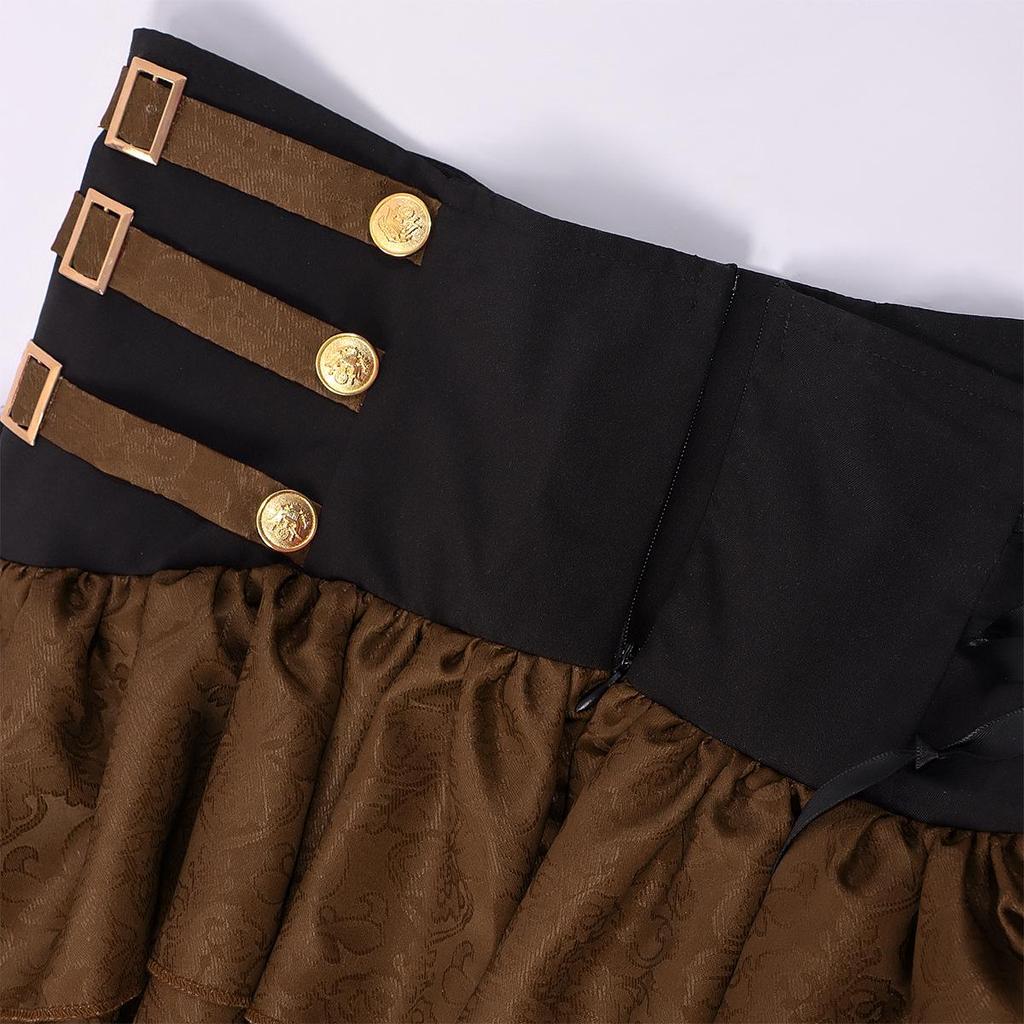 Women's Steampunk High-Waisted Ruffled Skirt for Cosplay