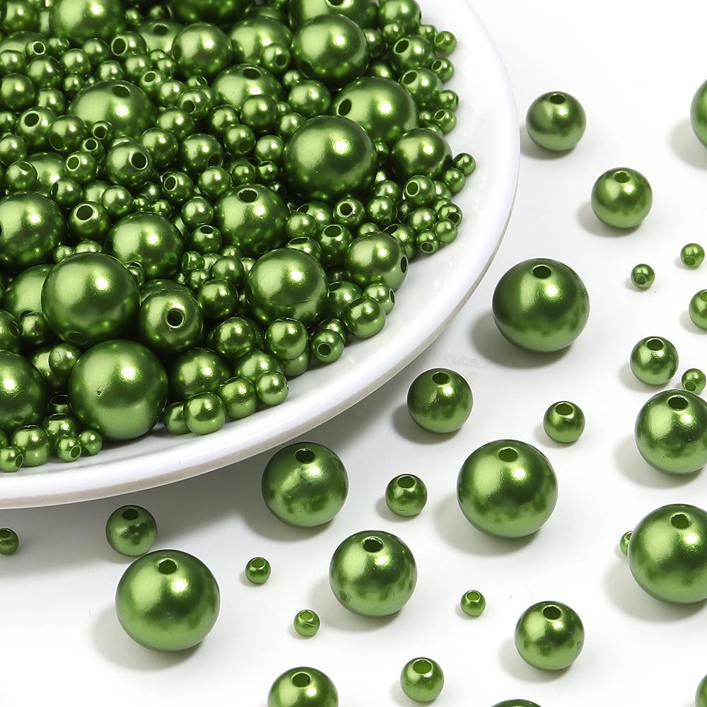 50-1000pcs Round ABS Imitation Pearl Beads Army Green Loose Spacer Beads With Hole For Jewelry Making DIY Bracelets Necklace