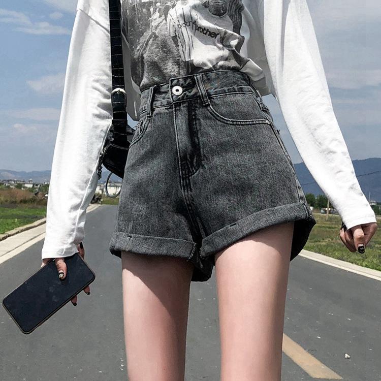 Wowen Pants Classic and Minimalist Fashion Versatile Women's Summer Loose Thin A Word Rolled Edge Wide Leg Denim Shorts Individuality and Trendiness