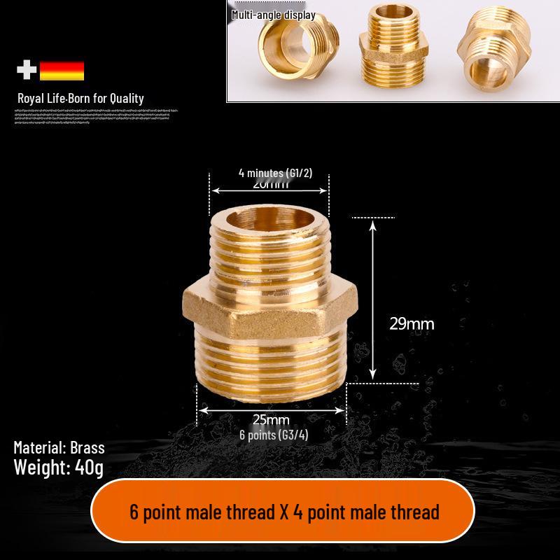 All-Copper Male Thread Direct Coupling, Short To Extended Thread, 4-Point To 6-Point, 1-Inch Inlet Pipe Reducing Joint