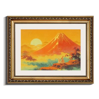 RINTO Art Panel Poster Mount Fuji In Gold Golden Fuji Red Toyama Sun Framed Painting Interior Decor Stylish Rabbit Parent and Child Advancement