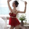Xiucaisha Erotic Underwear Women's Lace Small Breasts Passion Pajamas Suspender Short Skirt Revealing Breast Perspective Sexy Princess Nightgown