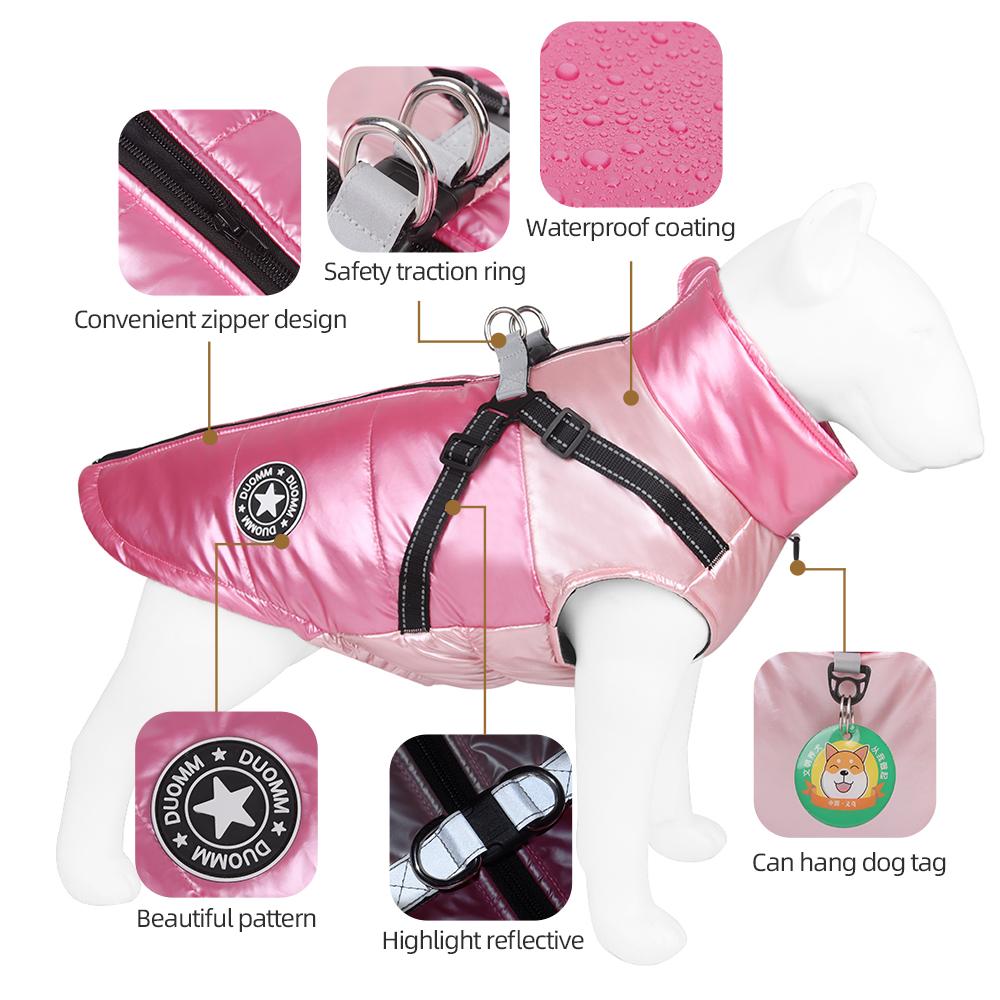Fashion Yorkshire Puppy Dog Coat Jacket with Harness Winter Warm Pet Clothes for Small Dogs Chihuahua Overcoat Mascotas Clothing