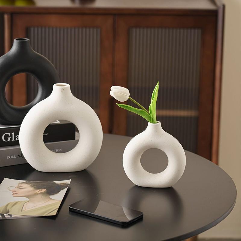 1 Stück Imitationskeramik reinweiße Vase Dekoration Vase Dekoration Donut Muster Blumentopf Schreibtisch Design Sinn Dekor