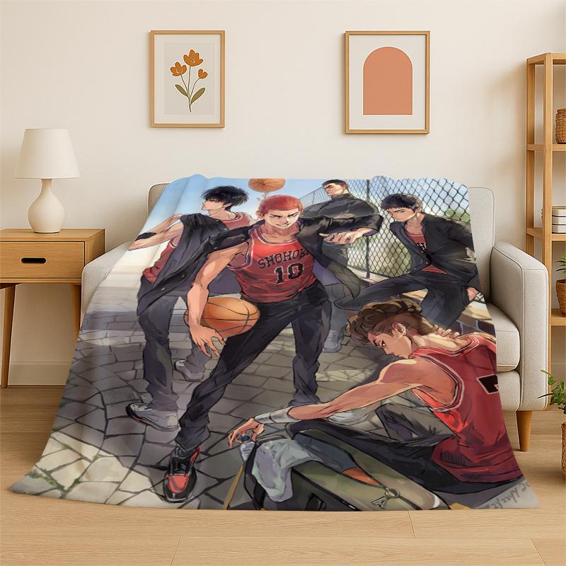 

Retro Slam Dunk Basketball Anime Cartoon Flannel Blanket Soft Warm Throw Blanket for Bedroom Living Room Bed Travel Picnic Gift 75x90cm