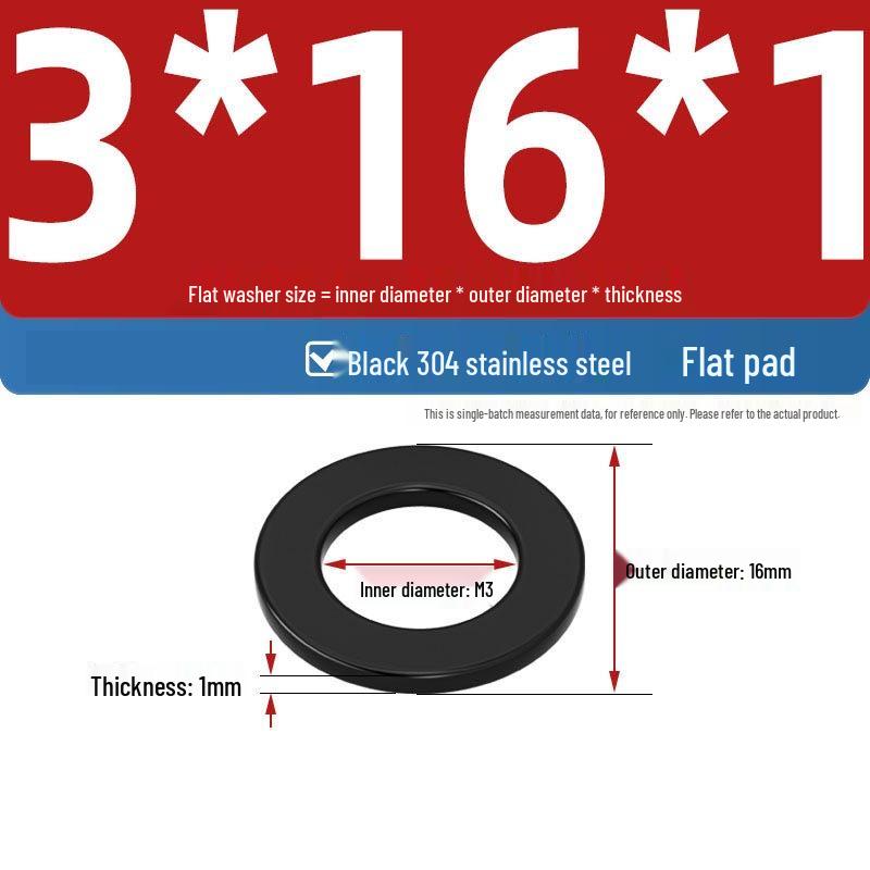 Ultra-Thin Black Zinc-Plated Stainless Steel Flat Washer (M2-M20)