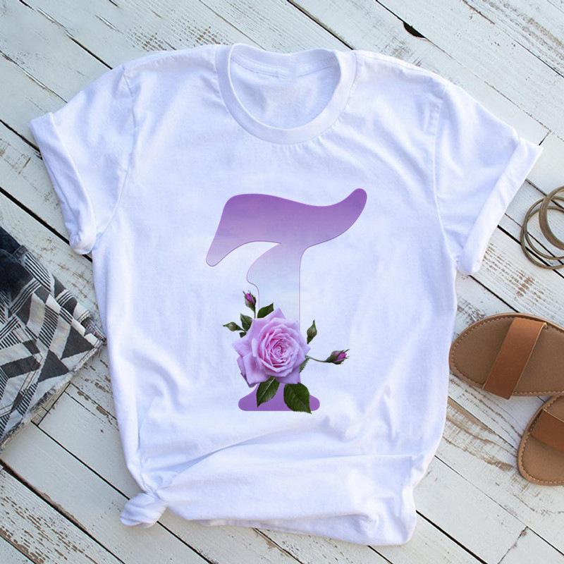 New English Name Rose Monogram Printed Tshirt Flower Short Sleeve Top Tshirt Women Clothing Graphic T Shirts Tops Aesthetic