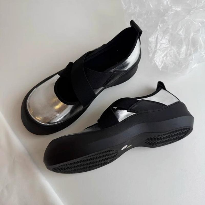 Leather Platform Sports Style Women's Cross Elastic Mary Jane Shoes Single Shoes