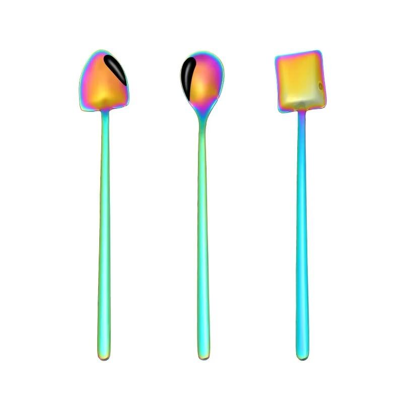 1Pcs 304 Stainless Steel Creative Coffee Spoon Stirring Spoons Bar New Pointed Ice spoons Square Head Dessert Spoon