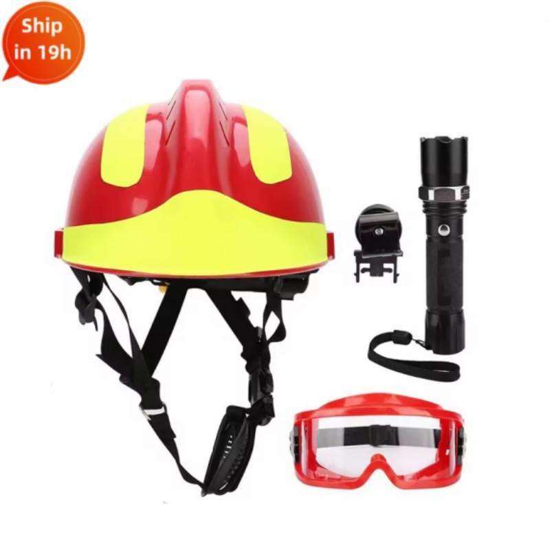 Firefighter Safety Helmet with Googles and Flashlight, Flame Retardant Fire Fighting Rescue Helmet красный