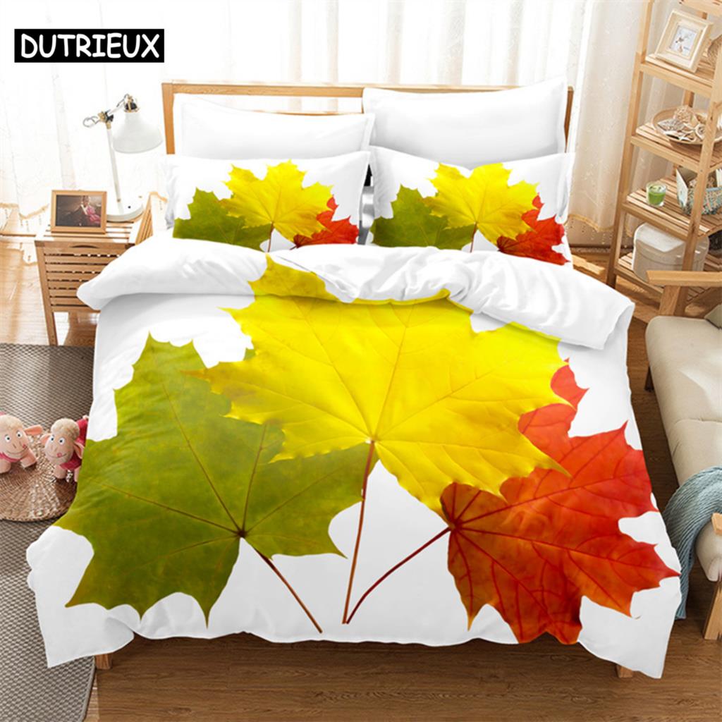 Comforter Maple Leaf Queen Bedding Set Kids Bedding Digital Printing King Size Bedding Set