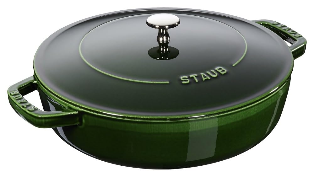staub Saute Pan Basil Green Two Hand Cast Enamel Pot Shallow Sukiyaki Compatible with IH Japanese Blaiser "Blazer 24cm" [Authorized Product] 40511-479