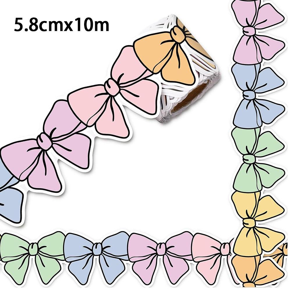 Colorful Bow Border Decorative Sticker Self-Adhesive DIY Poster Border Stickers Flower Black Board Decorative Stickers