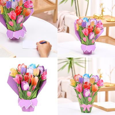 3D Pop Up Flower Bouquet Card with Detachable Paper Flower Mothers Day Gift Card 3D Flower Bouquet Popup Greeting Cards