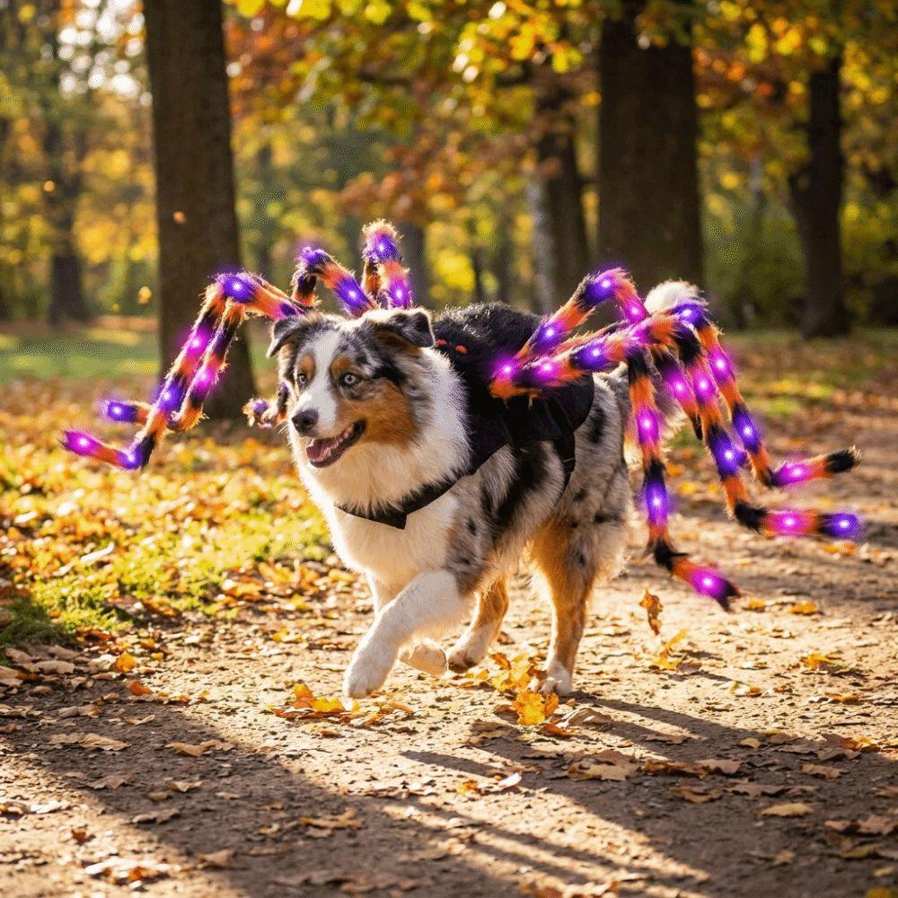 LED Purple Lights Halloween Pet Spider Costume Furry Pet Cosplay Costume Halloween Party