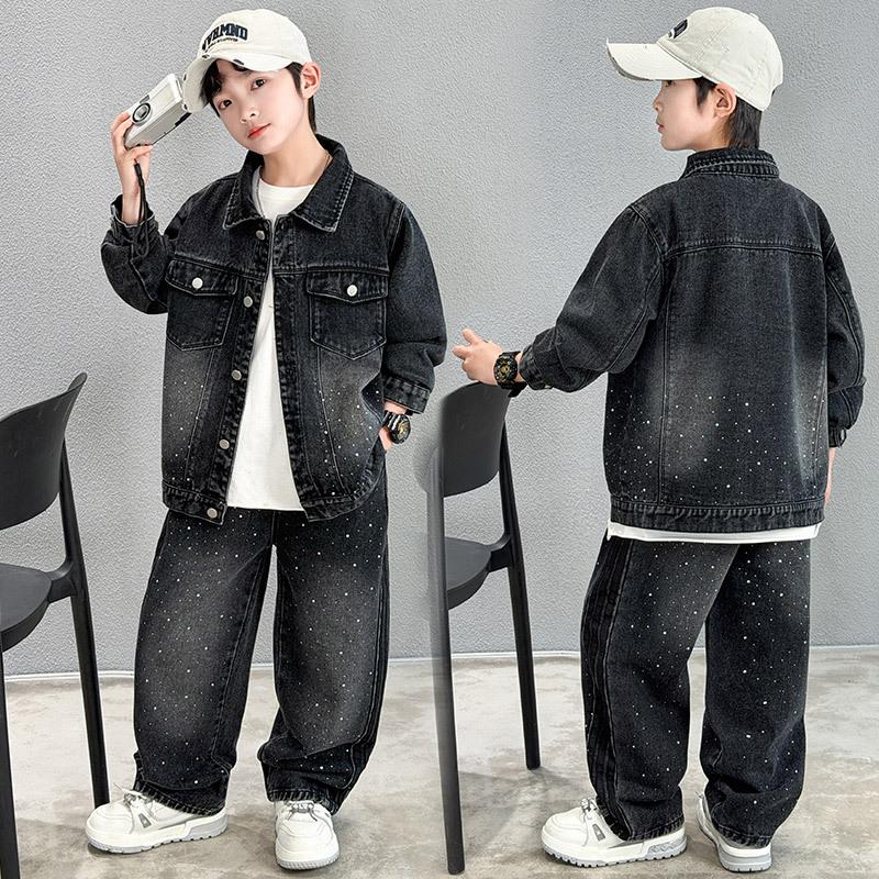 Boys Denim Suit Spring and Autumn Korean Trendy Cool Two-piece Loose All-match Fashion Jacket Pants