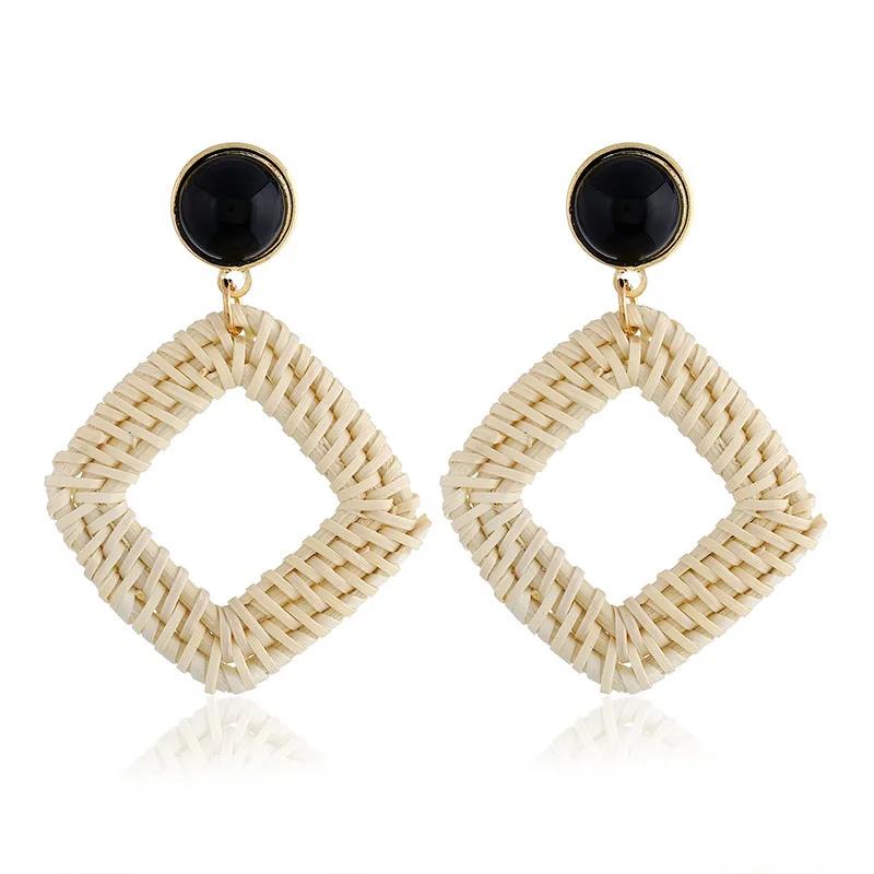 Personality Bamboo Rattan Hand-woven Geometry Drop Dangle Earrings for Women Temperament Summer Beach Stud Jewelry Holiday Gift