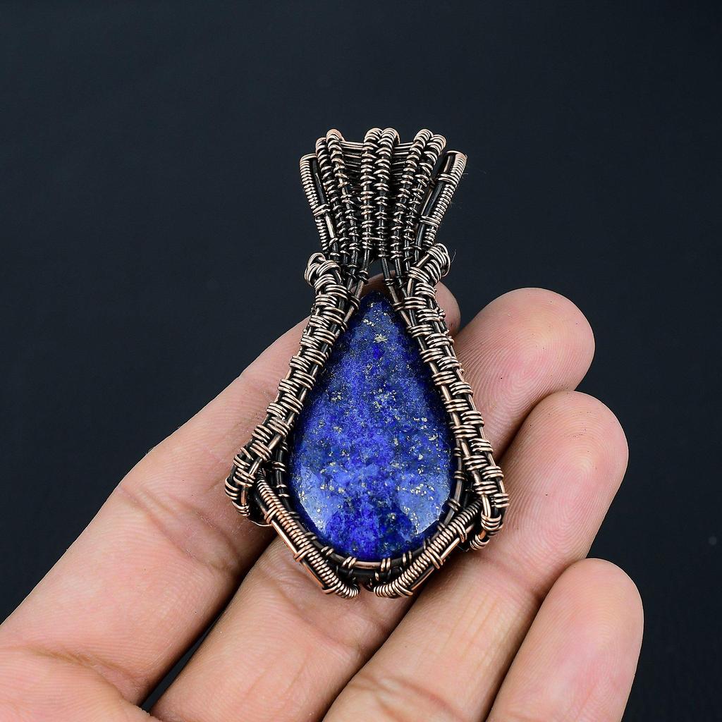 Lapis Lazuli Gemstone Handmade Copper Wire Wrap Jewelry Pendant For Wedding Gift