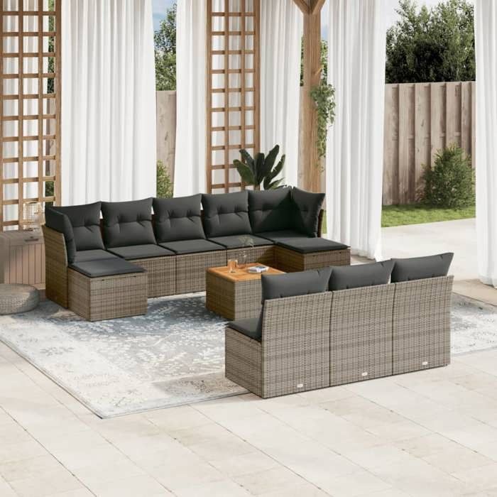 VidaXL Garden Lounge Set with Cushions 11 Pcs, Patio Sofas, Patio Furniture Set, Outdoor Furniture, Grey 3223869