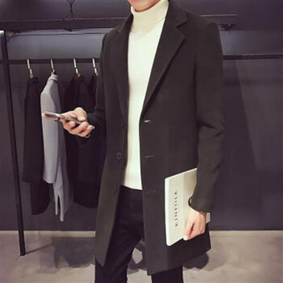 Red Woolen Men's Mid-Length Korean Style Slim Windbreaker Coat