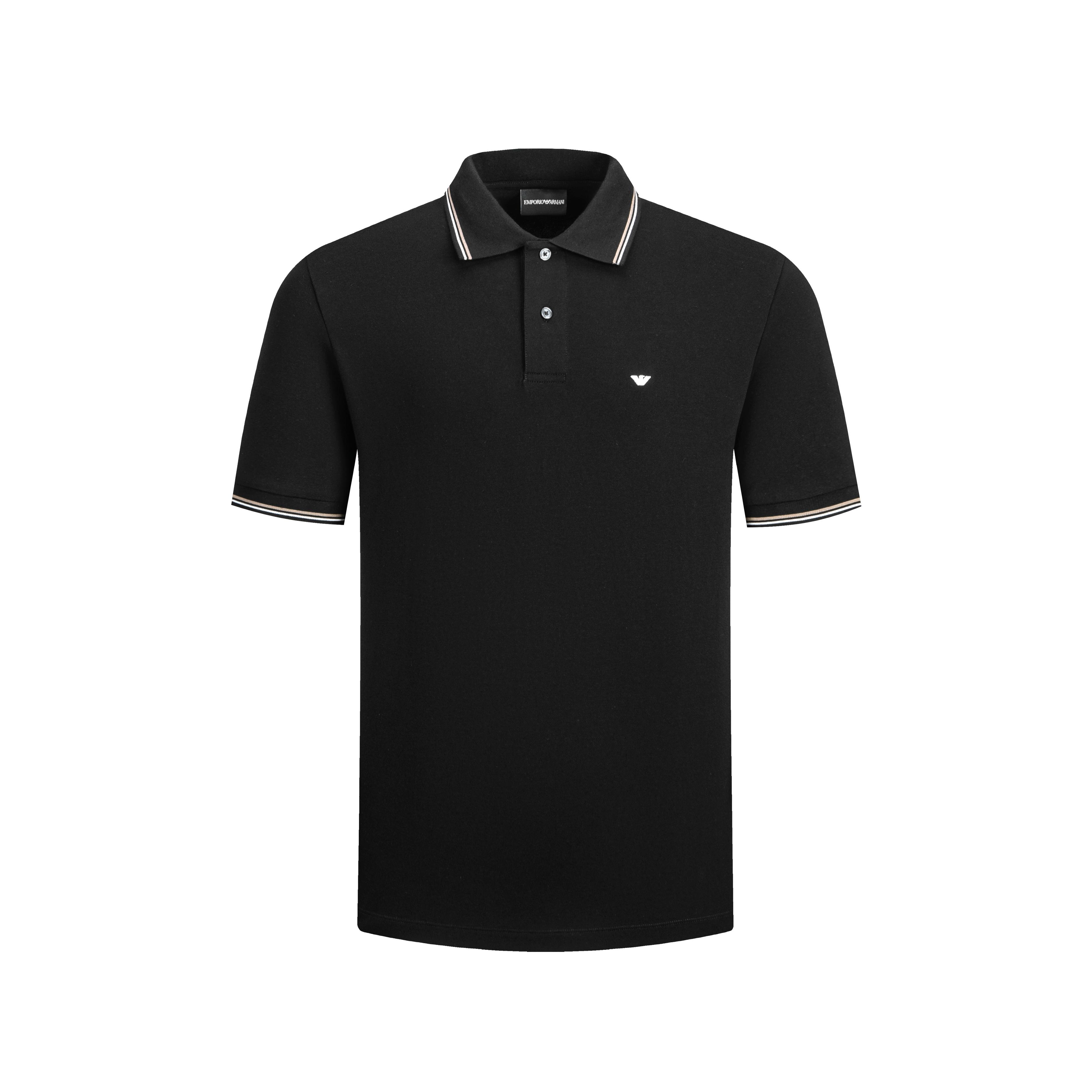 

Emporio Armani Black Cotton Stretch Fabric Sculpted Logo High-End Social Occasion Subtle Elegant Knit Casual Simple Polo Shirt EM004607-AF23090-1UC001 S