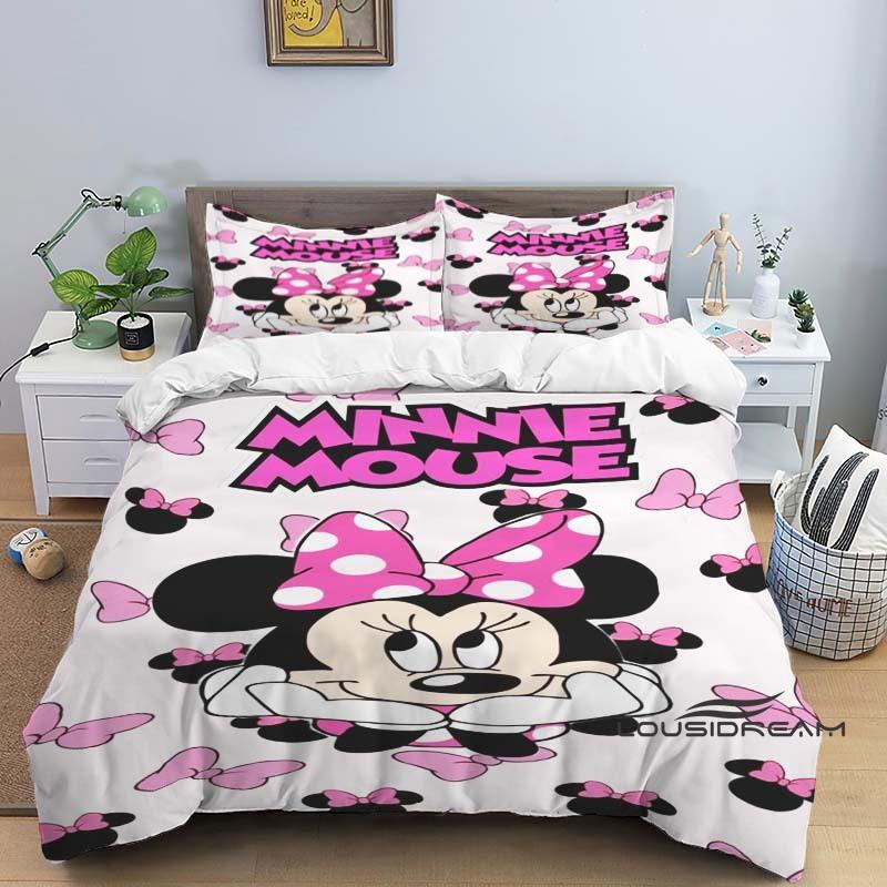 Minnie Mouse 3-piece cartoon bedding set, exquisite bedding set for adults and children, double and single beds, large size,
