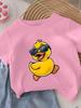 New Cute Cool Duck Cartoon Pattern Printed Summer Childrens Casual Short Sleeve Round Neck Top