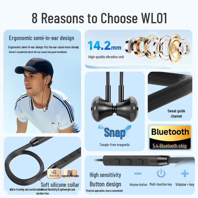 Aigo WL01 Neckband Wireless Sport Bluetooth Headphones