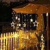 LED Solar/Battery Star Moon Fairy String Lights Waterproof Curtain Lamp with 8 Modes Timer Remote for Outdoor Home Party Decor