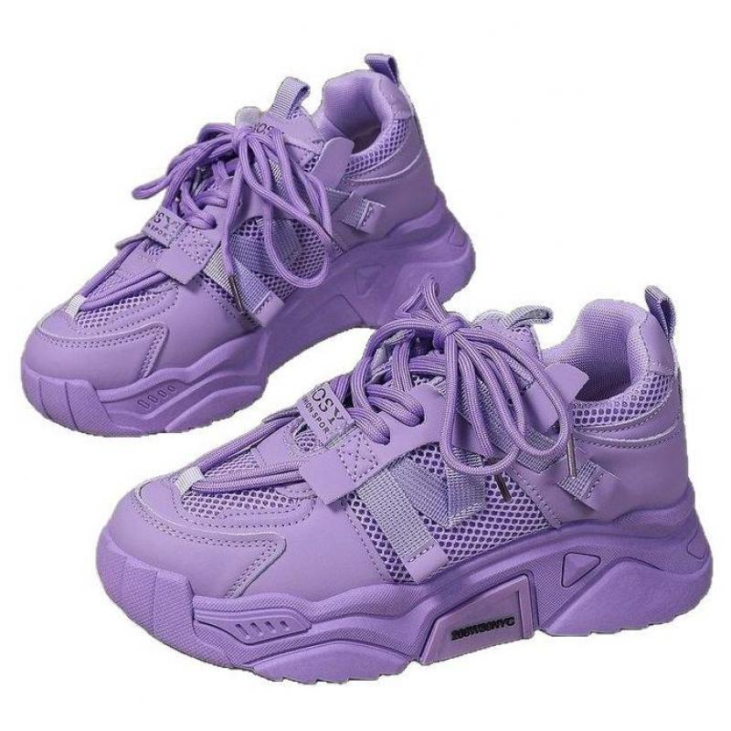 Purple White Platform Sneakers Women Breathable Leather Comfortable Chunky Women Sneakers Thick Sole Luxury Casual Sports Shoes