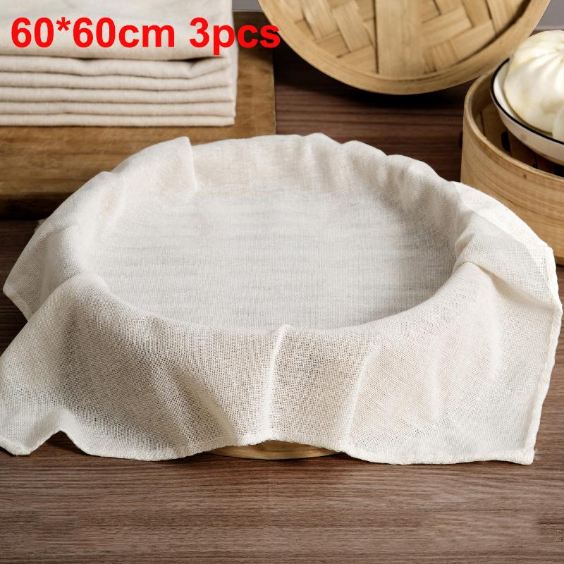 3Pcs Pure Cotton Steamer Cloth 40/60CM round Kitchen Gauze Household Drawer Mat for Steamed Rice And Buns - Kitchen Accessory
