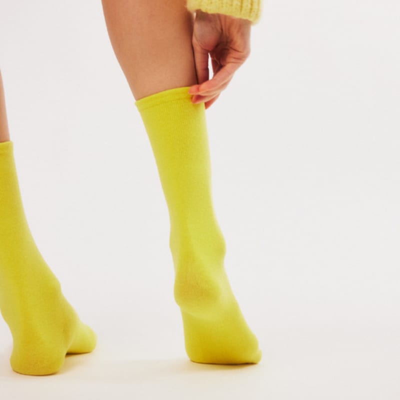 BOCION Light Yellow Solid Color Long Socks