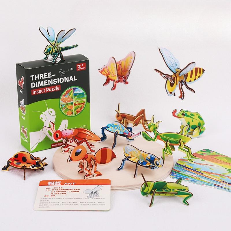 

3D three-dimensional animal puzzle children s fun insects creative DIY toys early childhood education hand-assembled puzzle card