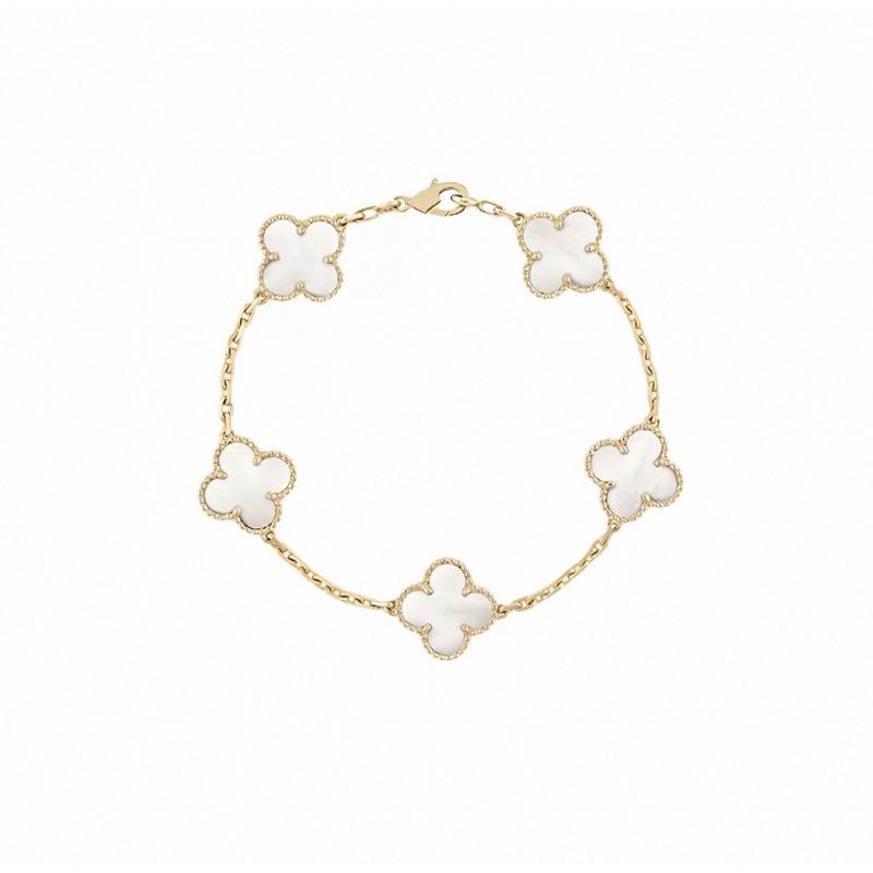 Four-leaf Clover Five-flower Bracelet for Women Rose Gold Lucky Clover Bracelet with White Mother-of-pearl and Red Agate Fashionable Bangle