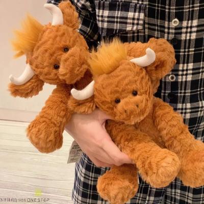 Imitation gewelltes lockiges Haar Hochlandkuh Plüschtier Geschenk Puppe superweiche Puppe Kuh Kuh