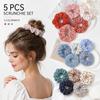 5pcs/set Elastic Floral Fabric Headbands Vintage Floral Ponytail Holder Scrunchie Hair Ties  Daily