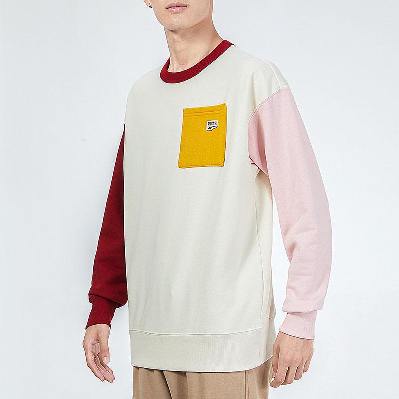 Puma Pocket Logo Color Block Sports Knit Crewneck Sweatshirt Men Sweatshirt Off-White 533036-73