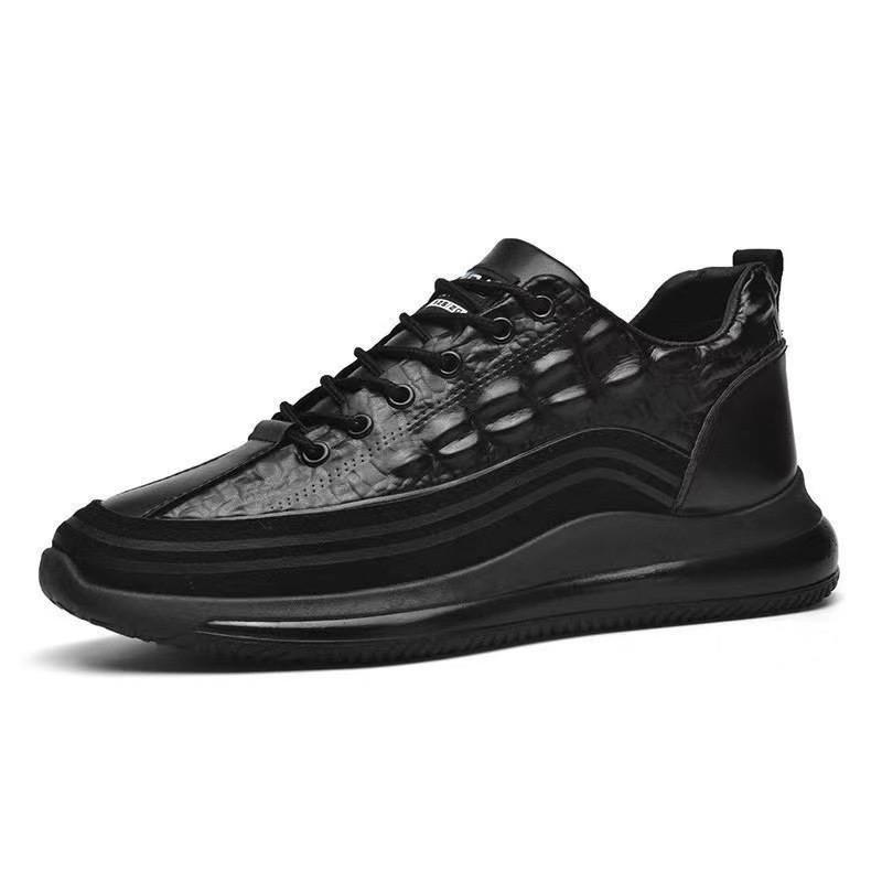 Crocodile pattern leather shoes autumn and winter new mid-casual leather shoes waterproof soft-soled single shoes