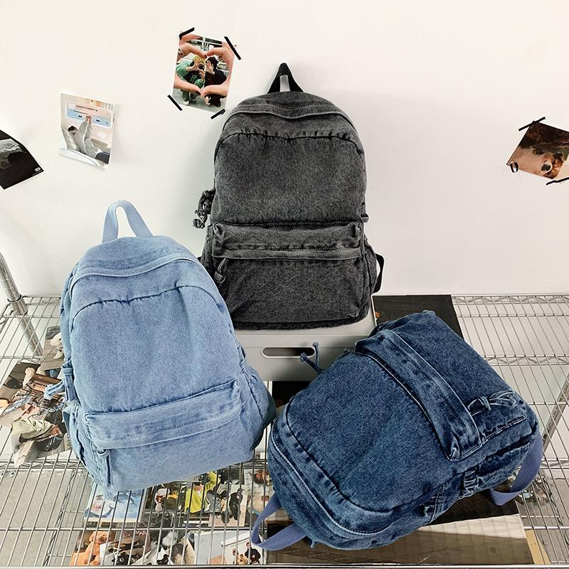 Zaino retrò in denim di grande capacità, borsa da scuola per studenti, zaino da donna